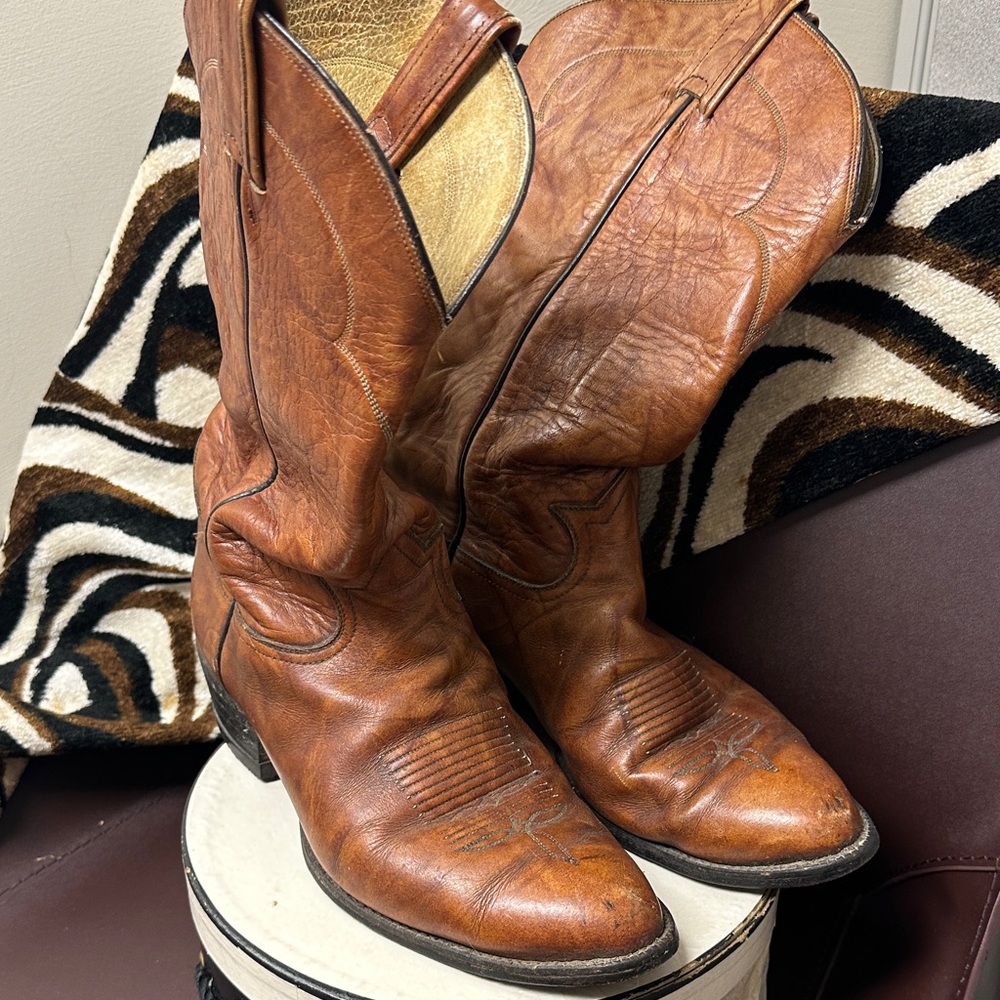 Tony Lama Brown Leather Cowboy Boots made in USA